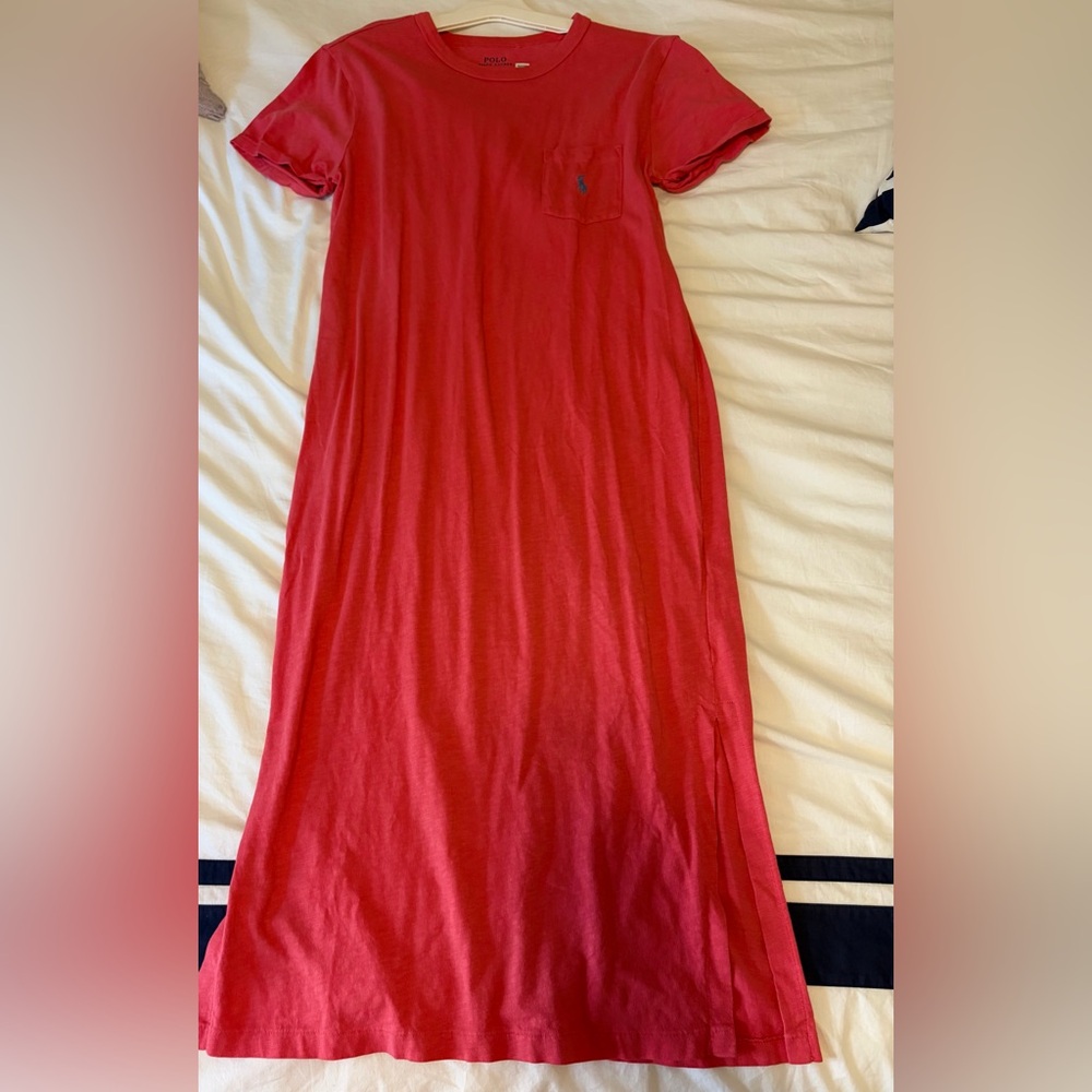 Coral Red Polo Ralph Lauren T-Shirt Midi Dress